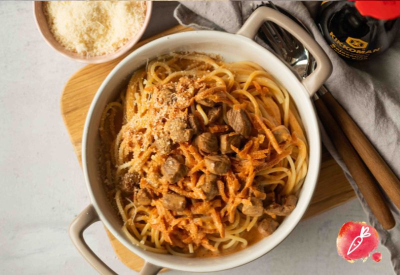 Spaghetti mit Rindfleischwürfeli